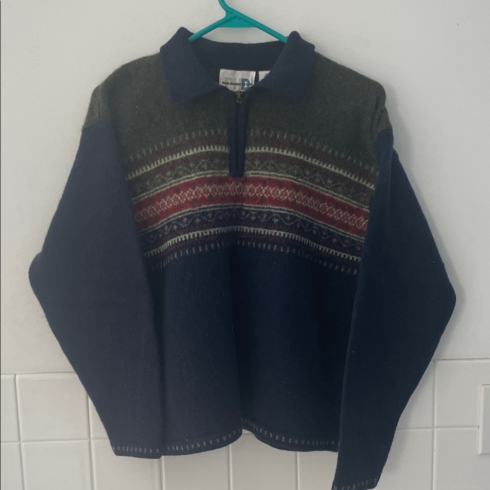 VTG 80s Paul Harris Design Shetland Wool 1/4 zip sweater